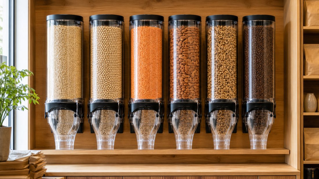 Bulk wholefoods in gravity dispensers