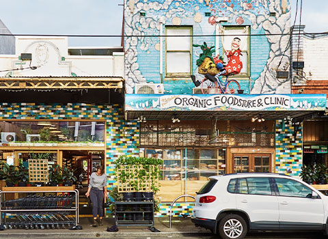 The Northcote shopfront — a painted mural facade on High Street